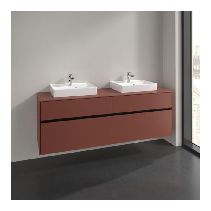 Villeroy Und Boch Collaro Waschtischunterschrank C021B0AH 160X54,8X50Cm, FüR 2 Waschtische, Mit Led-Beleuchtung, Wine Red