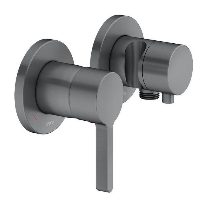 Keuco Edition 400 Brausearmatur 51551131221 Schwarzchrom GebüRstet, FüR 2 Verbraucher, Unterputzarmatur, Mit WandanschlußBogen Und Brausehalter