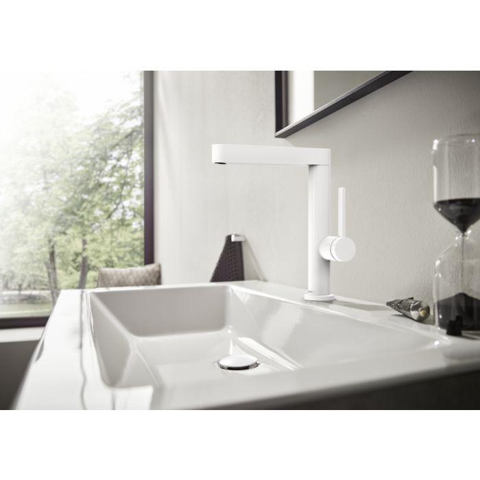 Hansgrohe Finoris 230 Waschtischarmatur 76060700 Mit Schwenkauslauf Und Push-Open Ablaufgarnitur, Mattweiß