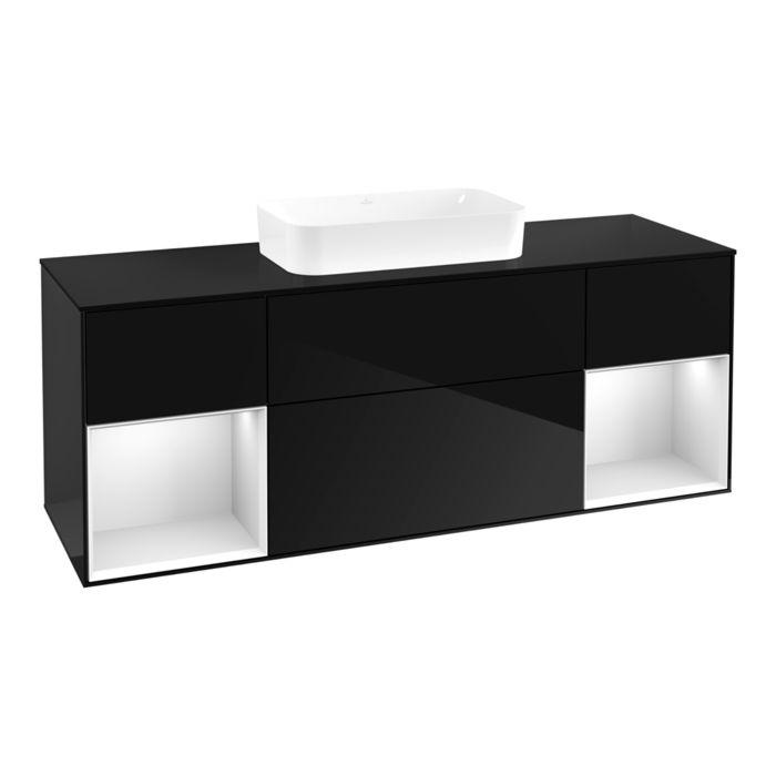 Villeroy und Boch Finion Waschtischunterschrank F742MTPH 160x60,3x50,1cm, Regale White matt lacquer, Glossy Black Lacquer