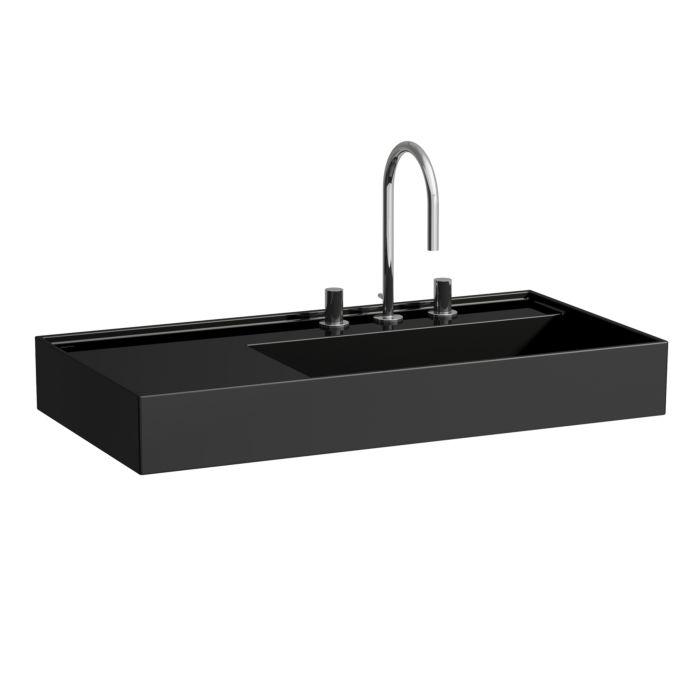 Laufen Kartell Waschtisch 8103390201581, 90X46Cm, Schwarz, Ablage Links, 3 HahnlöCher, Saphirkeramik