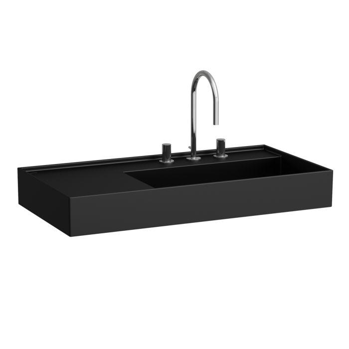 Laufen Kartell Waschtisch H8103397161581 90X46Cm, Ablage Links, Ohne ÜBerlauf, 3 HahnlöCher, Schwarz Matt