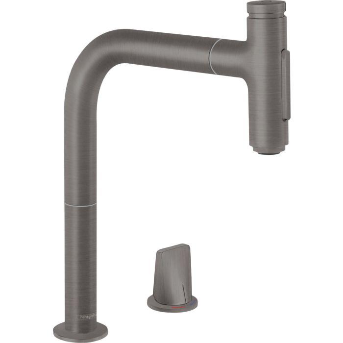 Hansgrohe Metris Select 2-Loch-KüChenmischer 73818340 Brushed Black, 2Jet, Ausziehbrause