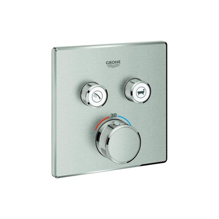 Grohe Grohtherm Smartcontrol Fertigmontageset 29124DC0 Supersteel, Eckig, Up-Thermostat, 2 Absperrventile
