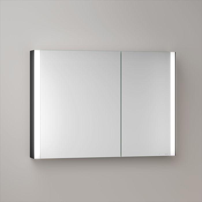 Keuco Somaris Spiegelschrank Mit Beleuchtung 14503372200 100 X 71 X 12,7 Cm, Schwarz Matt, 2 TüRen, Wandvorbau, Asymmetrisch