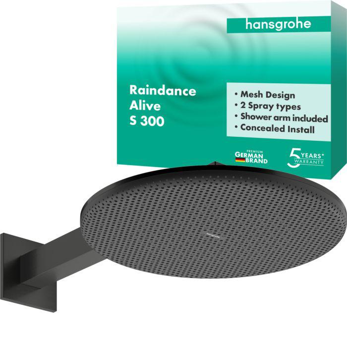 Hansgrohe Raindance Alive S Duschkopf 24540340 2 Strahlarten Mit Brausearm, Brushed Black Chrome