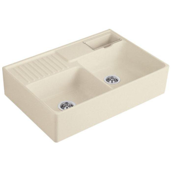 Villeroy Und Boch SpüLstein Doppelbecken 632392FU Ablaufgarnitur, ExzenterbetäTigung, Resteschale, Ivory