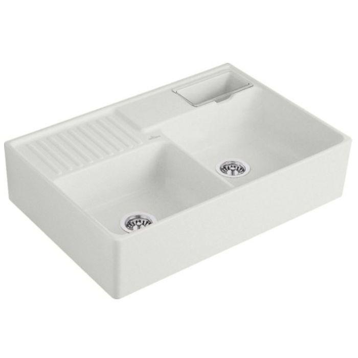 Villeroy Und Boch SpüLstein Doppelbecken 632392SM Ablaufgarnitur, ExzenterbetäTigung, Resteschale, Steam