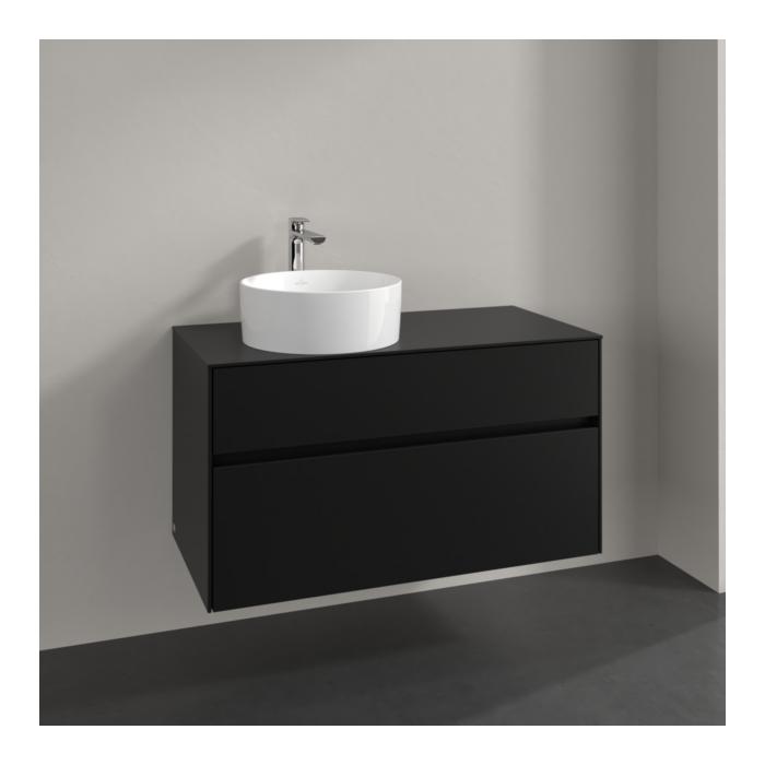 Villeroy Und Boch Collaro Waschtischunterschrank C039B0VL 100X54,8X50Cm, Waschtisch Links, Led-Beleuchtung 7,3 W, Volcano Black