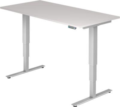 Schreibtisch Ulm, Elektrisch HöHenverstellbar, Rechteck, T-Fuß, B 1600 X T 800 X H 625-1275 Mm, Lichtgrau/WeißAlu + Memoryschalter