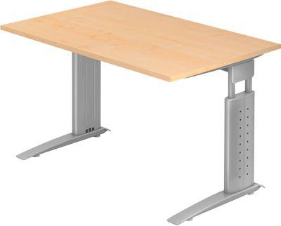 Schreibtisch Tarvis, C-Fuß, Rechteck, B 1200 Mm, Gestell Silber, HöHenverstellbar, Ahorn