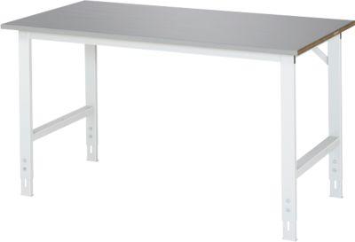 Rau Arbeitstisch Tom, Manuell HöHenverstellbar, 25 Mm Mdf-Platte Mit Edelstahlbelag, Bis 500 Kg, B 1500 X T 800 X H 760-1080 Mm, Silber/Lichtgrau