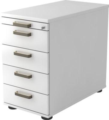 Standcontainer Topas Line, 4 SchüBe, 1 Utensilienauszug, AbschließBar, B 428 X T 800 X H 720-760 Mm, Weiß/Weiß