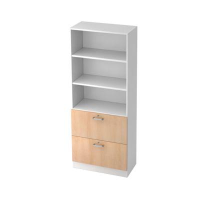 Regalschrank Tarvis, 5 Oh, 2 Hr-AuszüGe, 60 Kg, AbschließB., 2 FachböDen, B 800 X T 420 X H 2004 Mm, Weiß/Eiche-Dekor