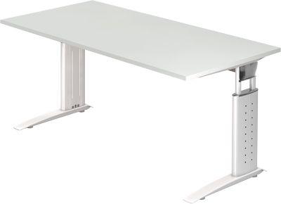 Schreibtisch Tarvis, C-Fuß, Quadrat, B 1600 Mm, Gestell Weiß, HöHenverstellbar, Lichtgrau
