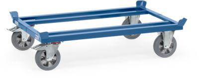 Paletten-Fahrgestell, Stahl, Bis 1200 Kg, Blau, Vollgummi-Bereifung, Mit Feststeller