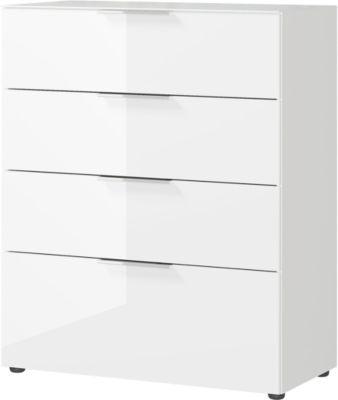 Kommode, Mit 4 Schubladen, Glasfront- Und Auflage, B 830 X T 420 X H 1020 Mm, Weiß