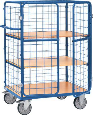 Gitterwagen Fetra 8482-3DE, Bis 600 Kg, AbschließBare FlüGeltüR Mit Dach, 3 Etagen Mit HolzwerkstoffböDen, LadefläChe L 1000 X B 700 Mm, Tpe-Bereifung