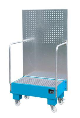 Fahrbare Auffangwanne LPW 60-2, Mit Lochplattenwand, Aus Stahl, KapazitäT 2 X 60-Liter Fass, Blau