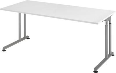 Schreibtisch Breno, Manuelle HöHeneinstellung, Horizontaler Kabelkanal, B 1800 X T 800 X H 680-820 Mm, Spanplatte & Stahl, Weiß/Silber