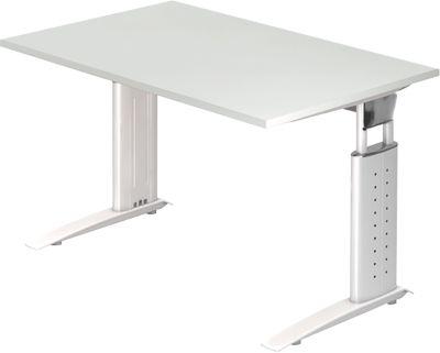 Schreibtisch Tarvis, C-Fuß, Quadrat, B 1200 Mm, Gestell Weiß, HöHenverstellbar, Lichtgrau