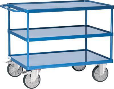 Tischwagen Fetra 2420W, Bis 500 Kg, 3 Etagen Mit Wannen, LadefläChe L 850 X B 500 Mm, Tpe-Bereifung, Schiebegriff, Stahl, Brillantblau