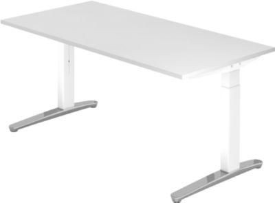 Schreibtisch Topas Line, Manuell HöHeneinstellbar, B 1600 Mm, Weiß/Weiß/Alu Poliert