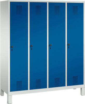 Garderobenspind Evolo S 3000, Stahl, Mit FüßEn, 4 Abteile Mit Jeweils B 400 Mm, Drehriegel, Lichtgrau RAL 7035/Enzianblau RAL 5010
