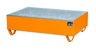 Auffangwanne, FüR 2 FäSser à 200 L, Mit Verzinktem Gitterrost, L 1200 X B 800 X H 360 Mm, Unterfahrbar, Stahl, Gelborange RAL 2000