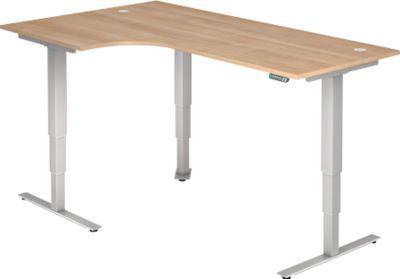 Winkelschreibtisch Ulm, Elektrisch HöHenverstellbar, 90° Winkel Links, T-Fuß, B 2000 X T 1200 X H 625-1275 Mm, Nussbaum/WeißAlu + Memoryschalter
