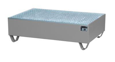 Auffangwanne, FüR 2 FäSser à 200 L, Mit Verzinktem Gitterrost, L 1200 X B 800 X H 360 Mm, Unterfahrbar, Stahl, Mausgrau RAL 7005