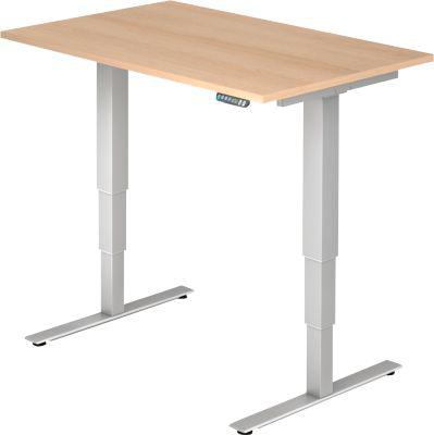 Schreibtisch Ulm, Elektrisch HöHenverstellbar, Rechteck, T-Fuß, B 1200 X T 800 X H 625-1275 Mm, Eiche/WeißAlu + Memoryschalter