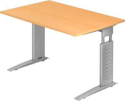 Schreibtisch Tarvis, C-Fuß, Rechteck, B 1200 Mm, Gestell Silber, HöHenverstellbar, Buche