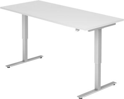 Schreibtisch Ulm, Elektrisch HöHenverstellbar, Rechteck, T-Fuß, B 1800 X T 800 X H 720-1190 Mm, Weiß/Alusilber + Kabelwanne