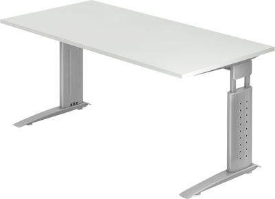 Schreibtisch Tarvis, C-Fuß, Rechteck, B 1600 Mm, Gestell Silber, HöHenverstellbar, Lichtgrau