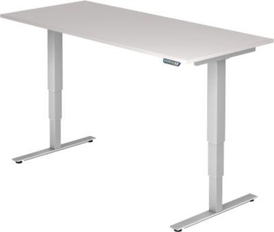 Schreibtisch Ulm, Elektrisch HöHenverstellbar, Rechteck, T-Fuß, B 1800 X T 800 X H 625-1275 Mm, Lichtgrau/WeißAlu + Memoryschalter