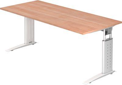 Schreibtisch Tarvis, C-Fuß, Quadrat, B 1800 Mm, Gestell Weiß, HöHenverstellbar, Nussbaum-Dekor