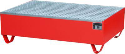 Auffangwanne, FüR 2 FäSser à 200 L, Mit Verzinktem Gitterrost, L 1200 X B 800 X H 360 Mm, Unterfahrbar, Stahl, Feuerrot RAL 3000