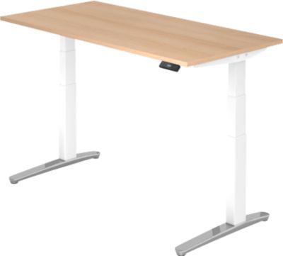 Schreibtisch Topas Line, Elektrisch HöHenverstellbar, C-Fuß, B 1600 X T 800 X H 650-1300 Mm, Eiche/Weiß + Memoryschalter, Kabelkanal