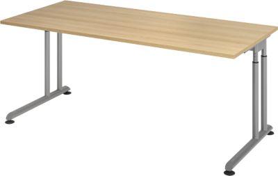 Schreibtisch Breno, Manuelle HöHeneinstellung, Horizontaler Kabelkanal, B 1600 X T 800 X H 680-820 Mm, Spanplatte & Stahl, Eiche/Silber
