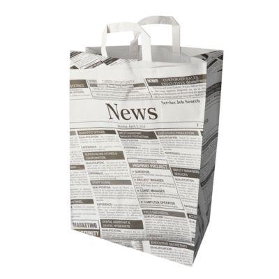 Tragetaschen Papstar Newsprint, Bis 5 Kg, Mit Tragegriff, L 440 X B 320 X H 170 Mm, Kraftpapier, Grau-Schwarz, 50 StüCk