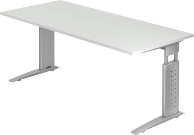 Schreibtisch Tarvis, C-Fuß, Rechteck, B 1800 Mm, Gestell Silber, HöHenverstellbar, Lichtgrau