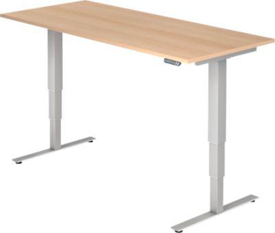 Schreibtisch Ulm, Elektrisch HöHenverstellbar, Rechteck, T-Fuß, B 1800 X T 800 X H 625-1275 Mm, Eiche/WeißAlu + Memoryschalter
