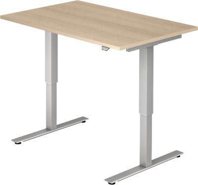 Schreibtisch Ulm, Elektrisch HöHenverstellbar, Rechteck, T-Fuß, T 800 X H 720-1190 Mm, Eiche/Alusilber + Kabelwanne