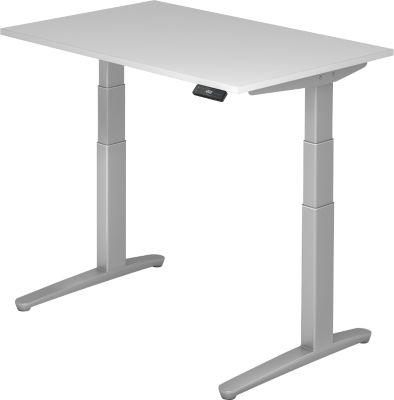 Schreibtisch Topas Line, Elektrisch HöHenverstellbar, C-Fuß, B 1200 X T 800 X H 650-1300 Mm, Lichtgrau/WeißAluminium + Memoryschalter, Kabelkanal