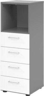Schubladenschrank Breno, 4 SchüBe, 1 Fach, Metallgriffe, B 400 X T 420 X H 1100 Mm, Graphit/Weiß