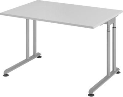 Schreibtisch Breno, Manuelle HöHeneinstellung, Horizontaler Kabelkanal, B 1200 X T 800 X H 680-820 Mm, Spanplatte & Stahl, Lichtgrau/Silber