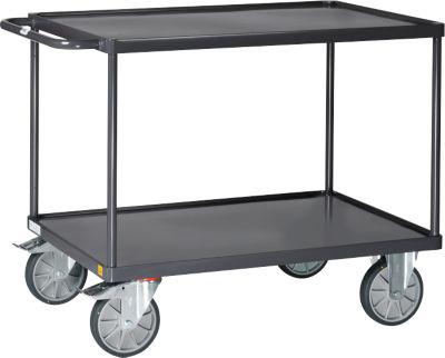 Esd-Tischwagen Fetra 9402W, Bis 600 Kg, 2 Etagen Mit Wannen, LadefläChe L 1000 X B 700 Mm, Tpe-Bereifung, Schiebegriff, Stahl, Schiefergrau