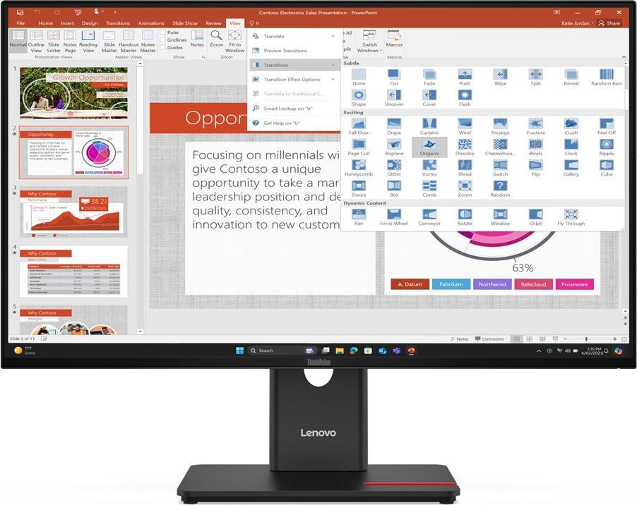 Lenovo Thinkvision T27-40, 68,6 Cm (27"), 1920 X 1080 Px, Full Hd, Led, 6 Ms, Nero"