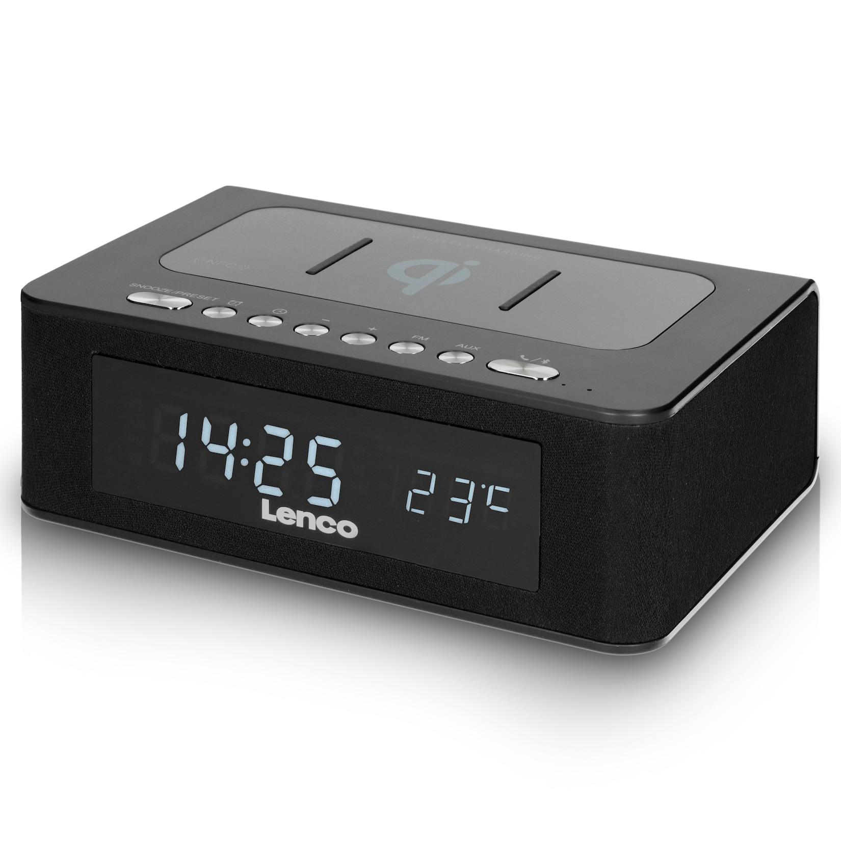 Lenco CR-580BK - Stereo FM-Radiowecker Bluetooth, USB und drahtloses QI-Ladegerät - Schwarz